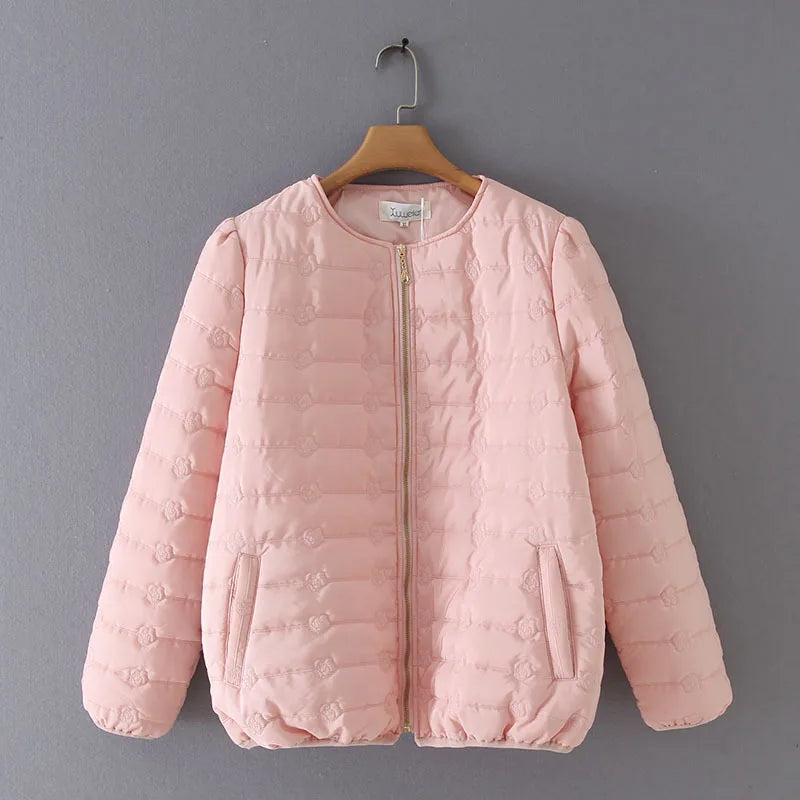 Winter Coats For Women Puff Sleeve Embroidery Zipper Short Parka Fashion Plus Size Female Down Cotton Jacket