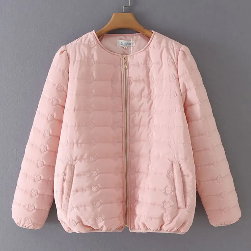 Winter Coats For Women Puff Sleeve Embroidery Zipper Short Parka Fashion Plus Size Female Down Cotton Jacket