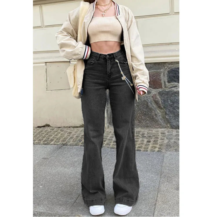 Women Denim Flared Pants Casual Solid Color Stretchy High Waist Bell Bottom Jeans Streetwear Baggy Jeans For Women Trousers Y2K