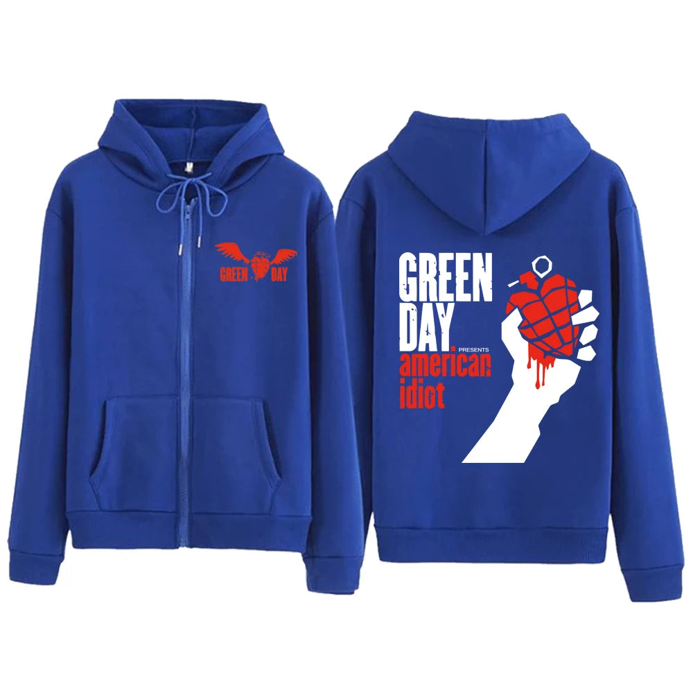 Hot Green Day Saviors Band 2024 Tour Zipper Hoodie Harajuku Hip Hop Pullover Tops