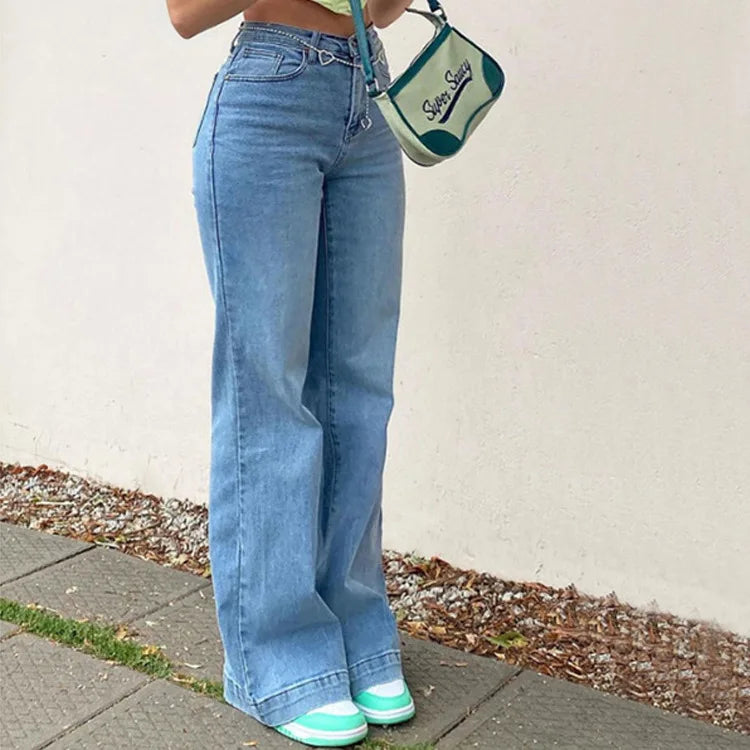 Women Denim Flared Pants Casual Solid Color Stretchy High Waist Bell Bottom Jeans Streetwear Baggy Jeans For Women Trousers Y2K