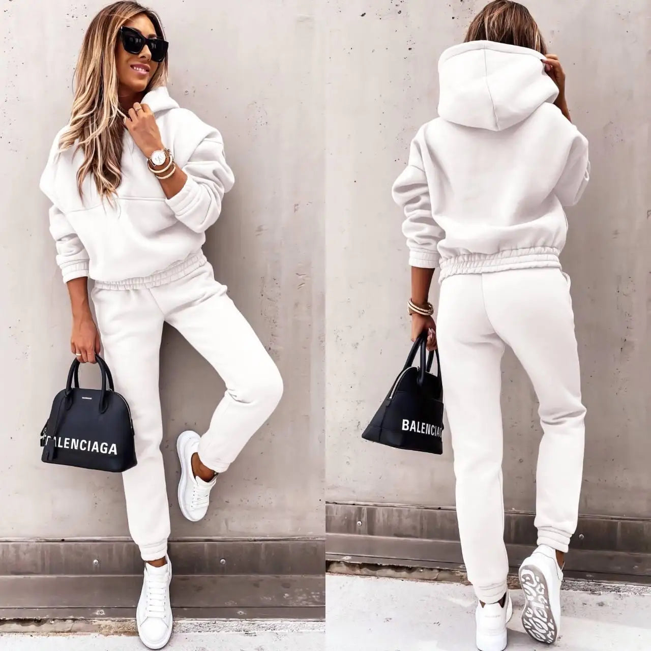 Autumn Winter New Hoodie Suit Solid Color Long Sleeve Women's Casual Fashion Loose Sports Hoodie + Small Foot Pants 2 Piece Set