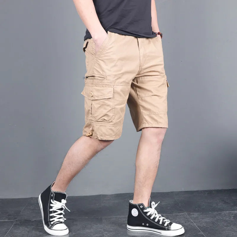 Fashion Summer Cotton Pocket Shorts Men Casual Straight Boardshorts Streetwear Clothes