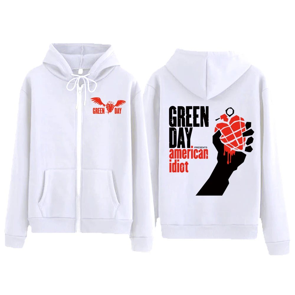 Hot Green Day Saviors Band 2024 Tour Zipper Hoodie Harajuku Hip Hop Pullover Tops