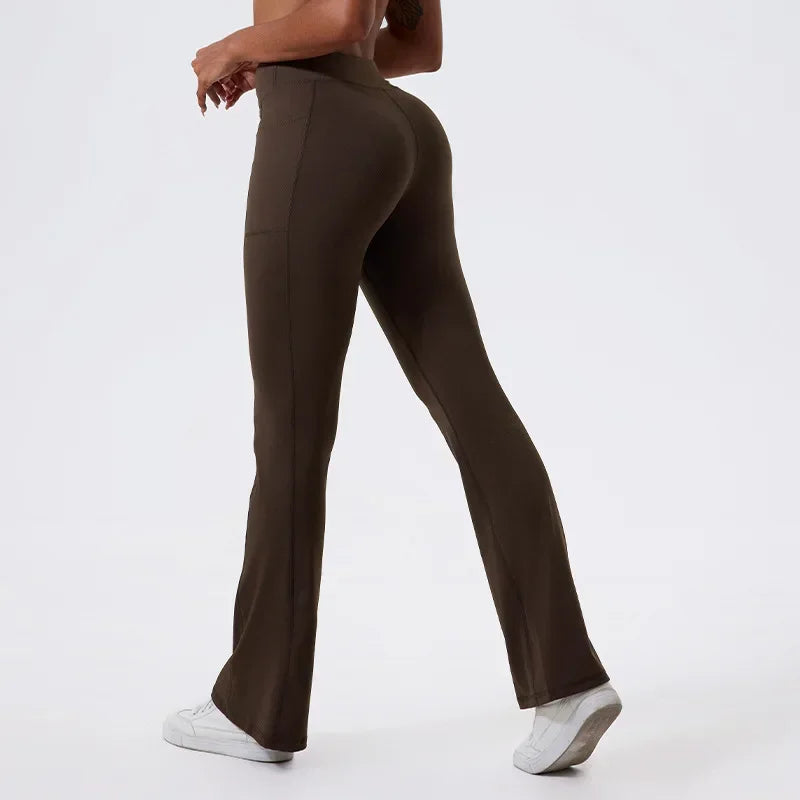 Zen Rhyme Nude Feel Wide Leg Cross Belt Tight High Yoga Hip Lifting Stretch Sports Breathable Fitness Femme Homme Pants