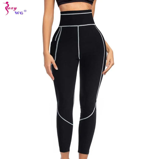 SEXYWG Women Sauna Pants Waist Trainer Tummy Control Slimming Sweat Leggings Mid Waist Weight Loss Trousers Workout Running