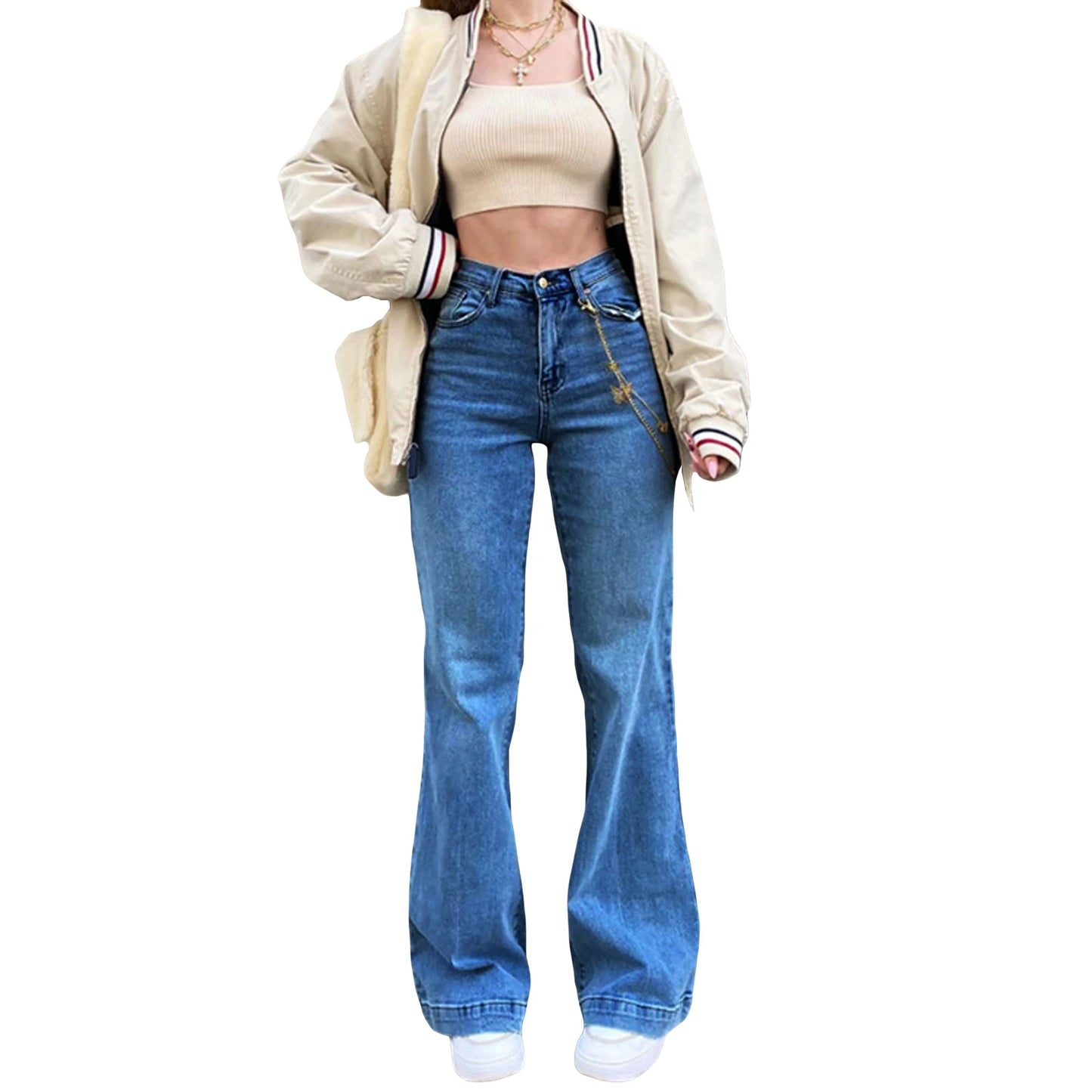 Women Denim Flared Pants Casual Solid Color Stretchy High Waist Bell Bottom Jeans Streetwear Baggy Jeans For Women Trousers Y2K