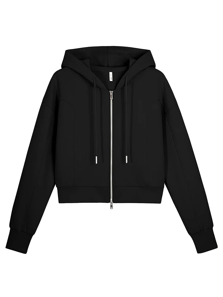 GIBSIE Plus Size Long Sleeve Zip Up Cropped Hoodies Women Spring Autumn Drawstring Hooded Casual Short Woman Tracksuit Tops New