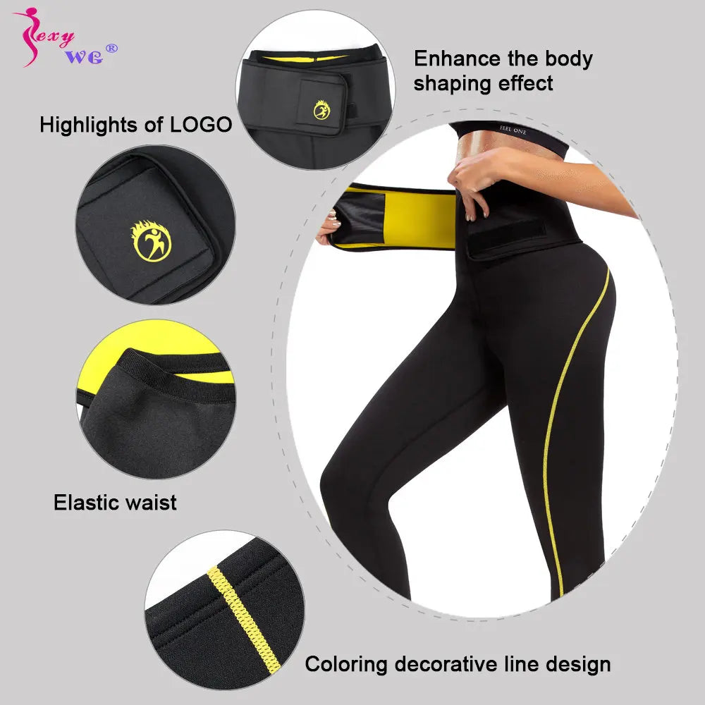 SEXYWG Women Sauna Pants Waist Trainer Tummy Control Slimming Sweat Leggings Mid Waist Weight Loss Trousers Workout Running