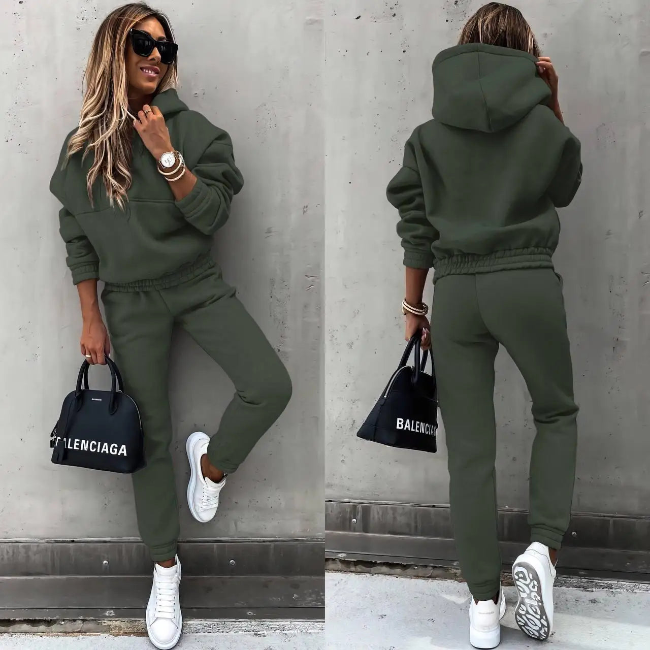 Autumn Winter New Hoodie Suit Solid Color Long Sleeve Women's Casual Fashion Loose Sports Hoodie + Small Foot Pants 2 Piece Set