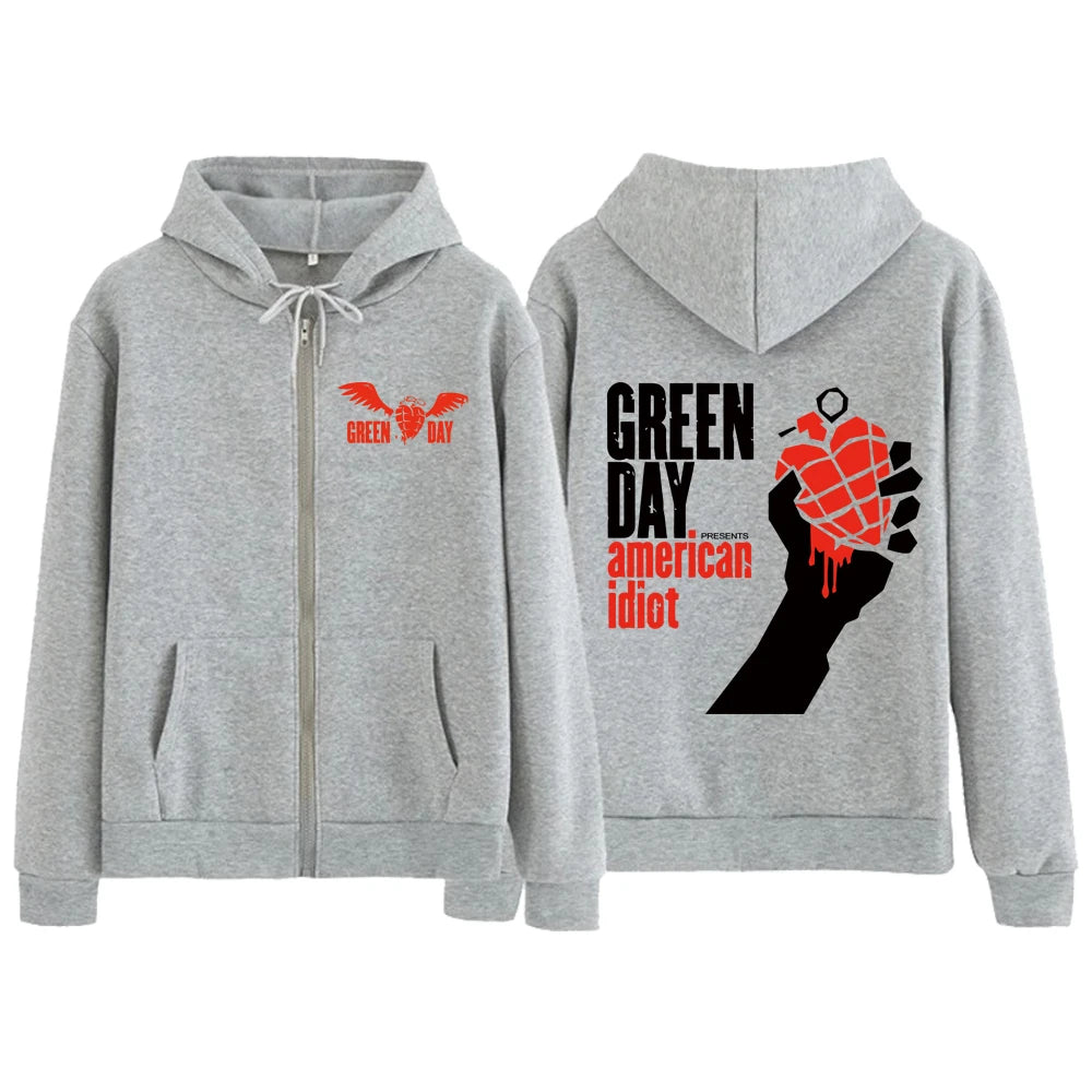 Hot Green Day Saviors Band 2024 Tour Zipper Hoodie Harajuku Hip Hop Pullover Tops