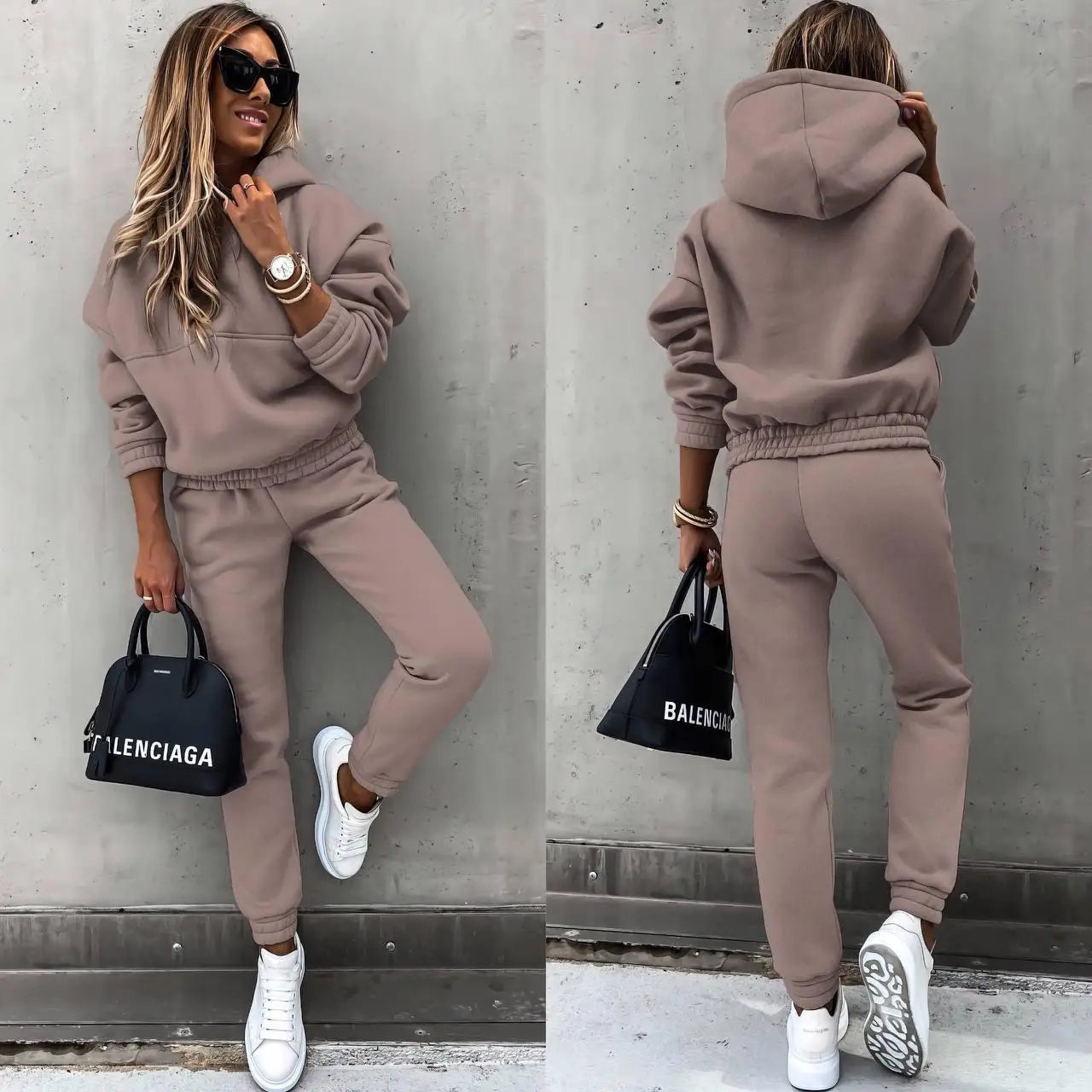 Autumn Winter New Hoodie Suit Solid Color Long Sleeve Women's Casual Fashion Loose Sports Hoodie + Small Foot Pants 2 Piece Set