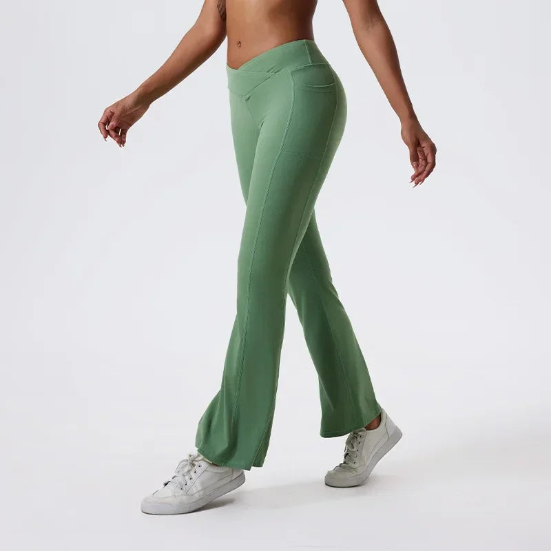 Zen Rhyme Nude Feel Wide Leg Cross Belt Tight High Yoga Hip Lifting Stretch Sports Breathable Fitness Femme Homme Pants